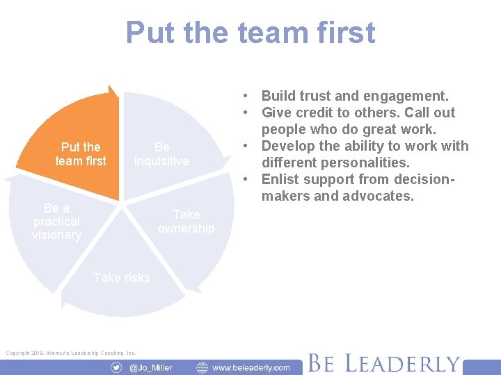 Put the team first Be inquisitive Be a practical visionary Take ownership Take risks