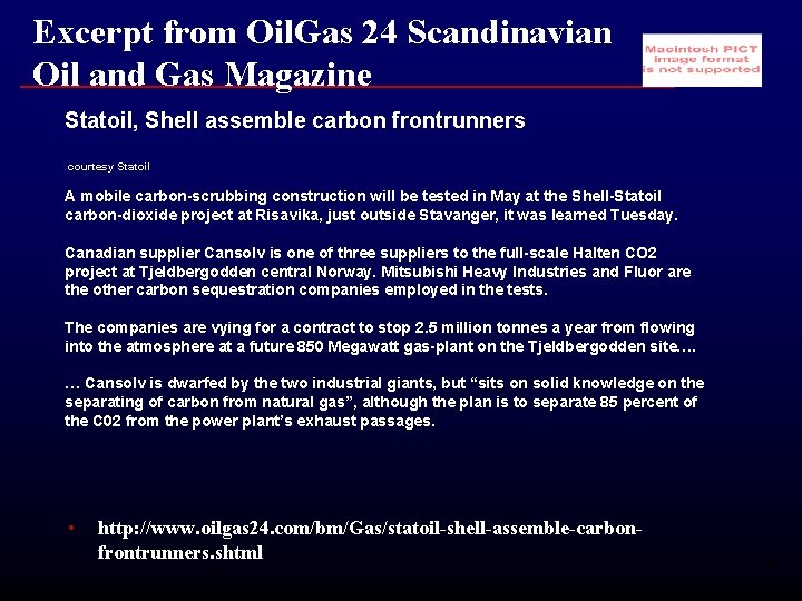 Excerpt from Oil. Gas 24 Scandinavian Oil and Gas Magazine Statoil, Shell assemble carbon