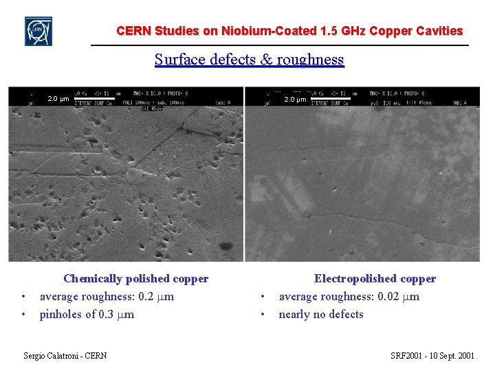 CERN Studies on Niobium-Coated 1. 5 GHz Copper Cavities Surface defects & roughness 2.