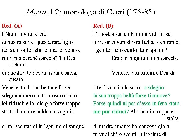 Mirra, I 2: monologo di Cecri (175 -85) Red. (A) I Numi invidi, credo,