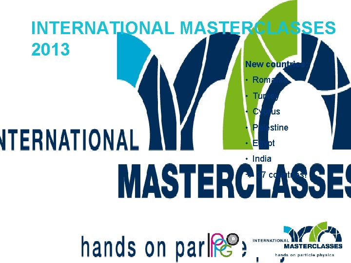 INTERNATIONAL MASTERCLASSES 2013 New countries: • Romania • Turkey • Cyprus • Palestine •