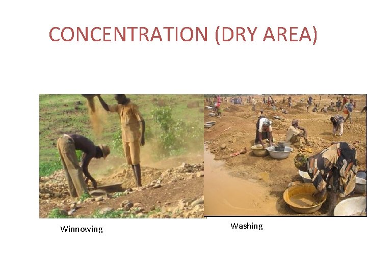 CONCENTRATION (DRY AREA) Winnowing Washing 