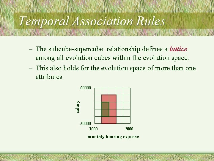 Temporal Association Rules – The subcube-supercube relationship defines a lattice among all evolution cubes