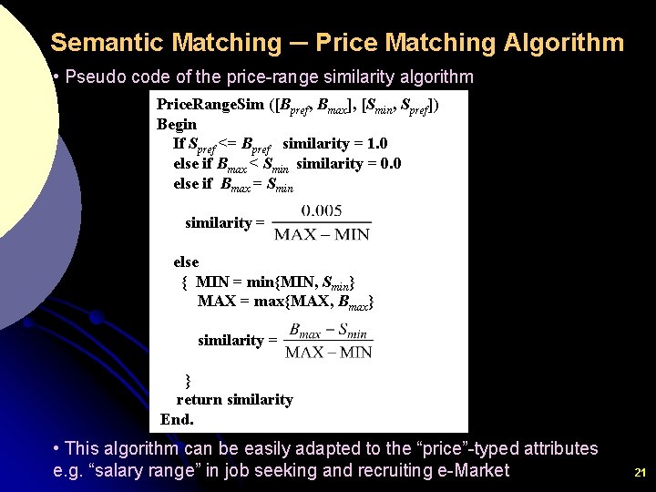 Semantic Matching ─ Price Matching Algorithm • Pseudo code of the price-range similarity algorithm