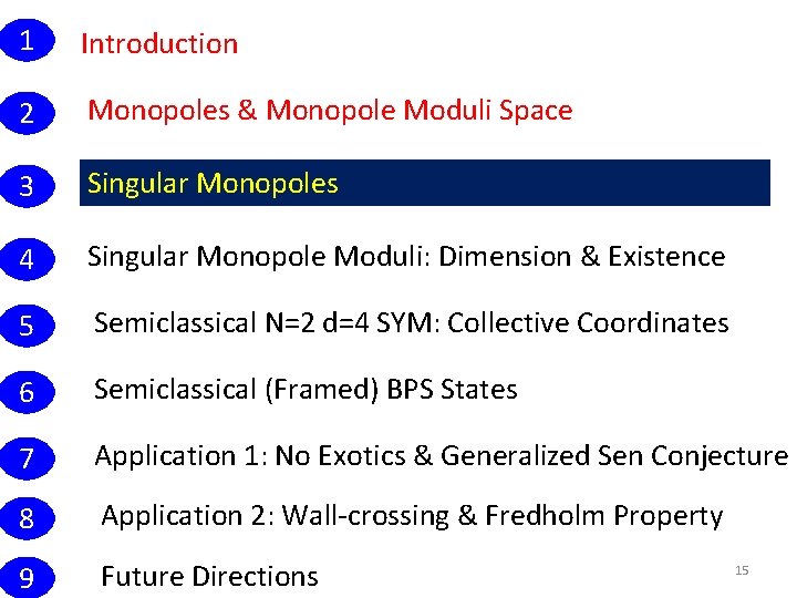 1 Introduction 2 Monopoles & Monopole Moduli Space 3 Singular Monopoles 4 Singular Monopole