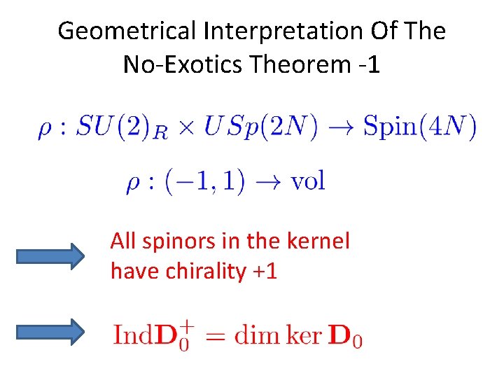 Geometrical Interpretation Of The No-Exotics Theorem -1 All spinors in the kernel have chirality