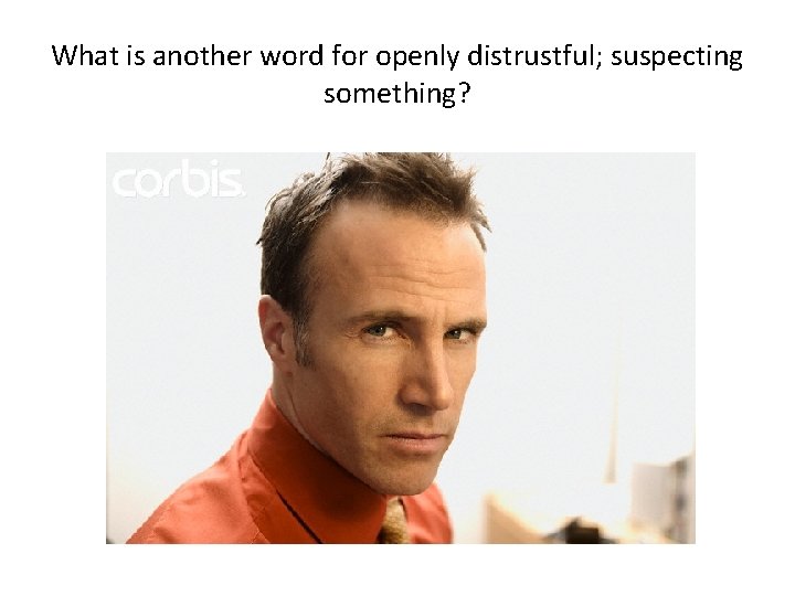 What is another word for openly distrustful; suspecting something? 