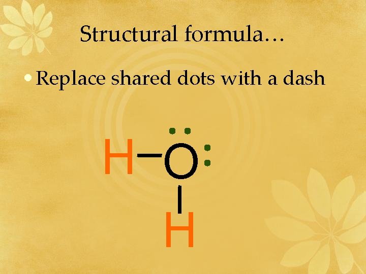 Structural formula… • Replace shared dots with a dash H O H 