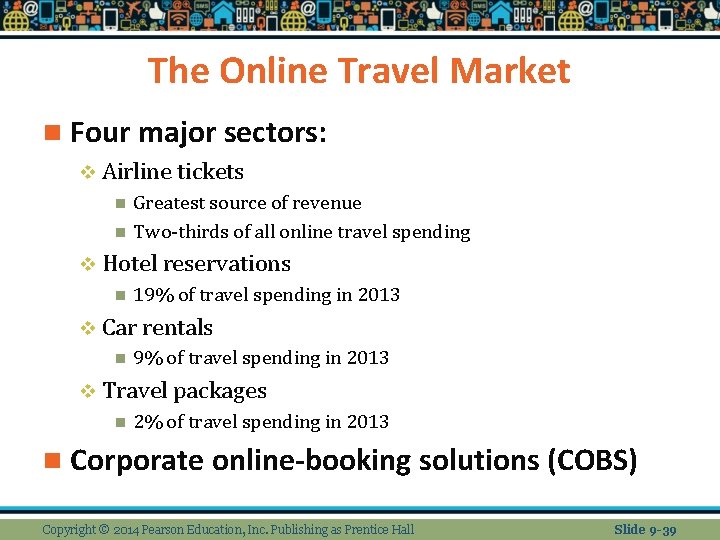 The Online Travel Market n Four major sectors: v Airline tickets Greatest source of