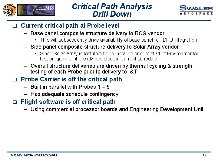 Critical Path Analysis Drill Down q Current critical path at Probe level – Base