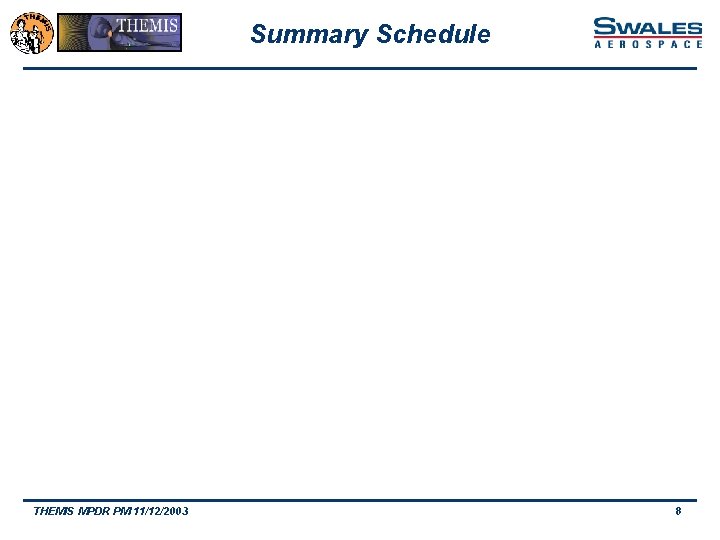 Summary Schedule THEMIS MPDR PM 11/12/2003 8 