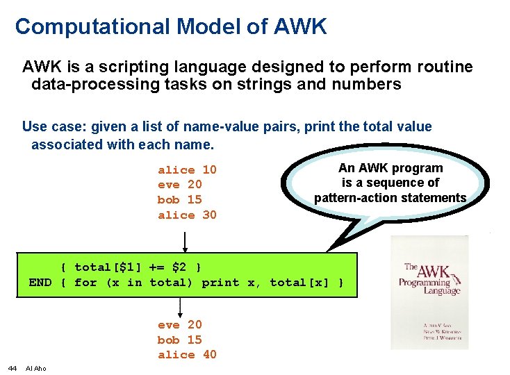 Computational Model of AWK is a scripting language designed to perform routine data-processing tasks