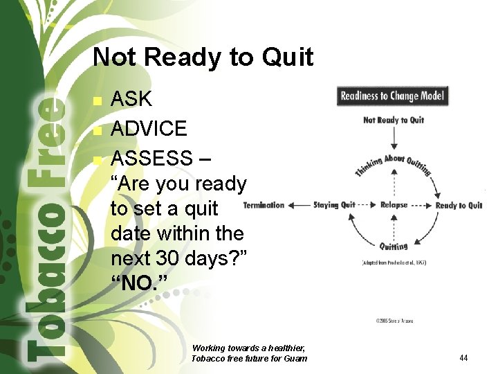 Not Ready to Quit n n n ASK ADVICE ASSESS – “Are you ready