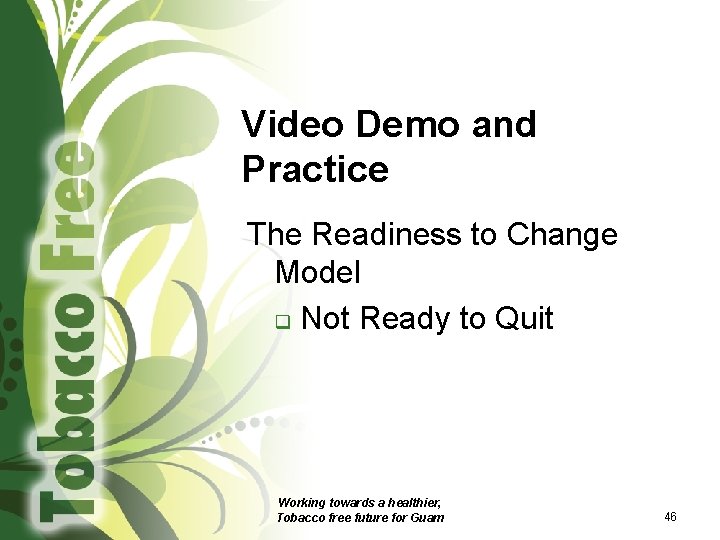 Video Demo and Practice The Readiness to Change Model q Not Ready to Quit