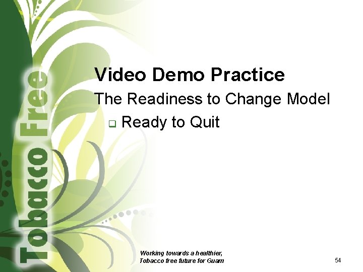 Video Demo Practice The Readiness to Change Model q Ready to Quit Working towards