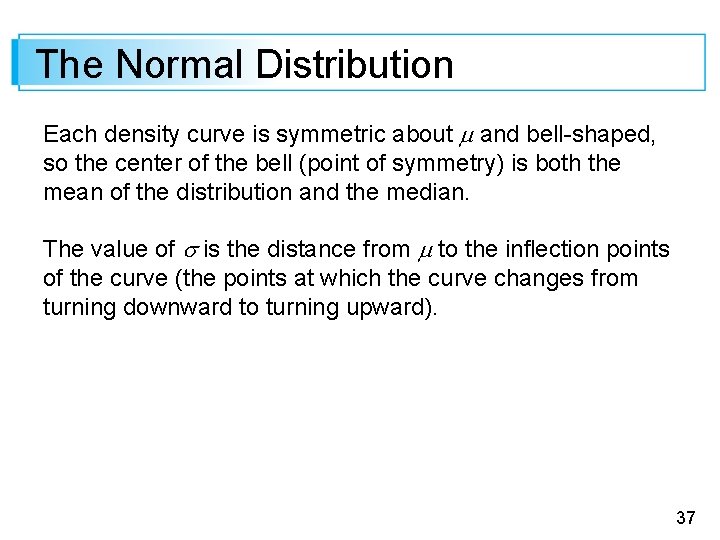 The Normal Distribution Each density curve is symmetric about and bell-shaped, so the center