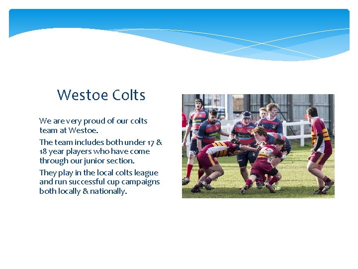 Westoe Colts We are very proud of our colts team at Westoe. The team