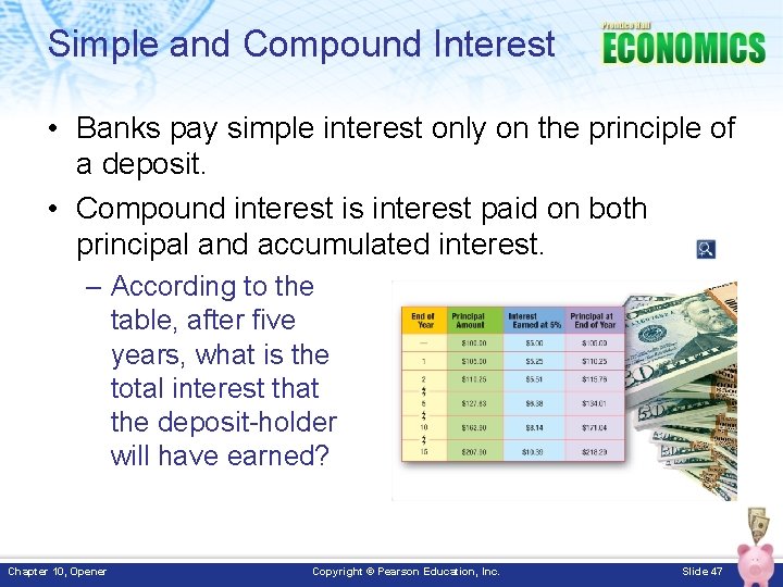 Simple and Compound Interest • Banks pay simple interest only on the principle of