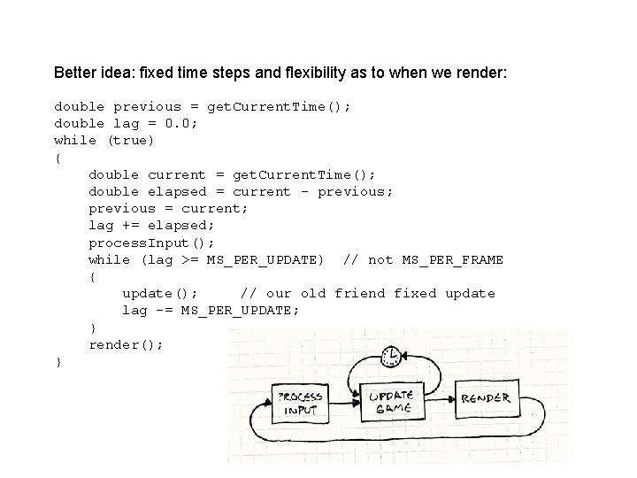 Better idea: fixed time steps and flexibility as to when we render: double previous