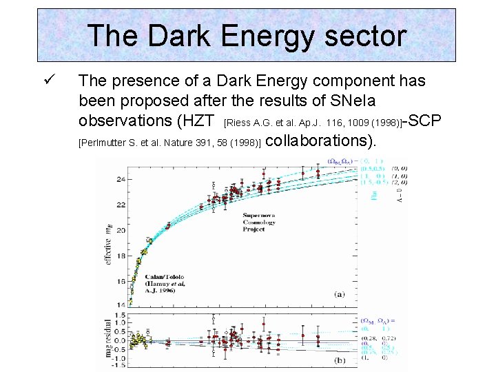 The Dark Energy sector The presence of a Dark Energy component has been proposed