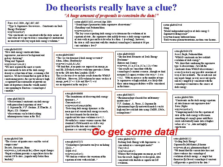 Do theorists really have a clue? “A huge amount of proposals to constrain the