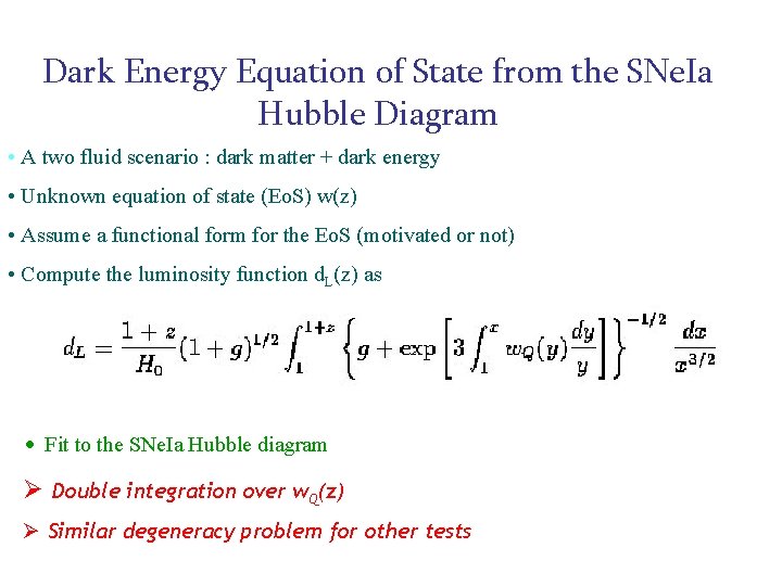 Dark Energy Equation of State from the SNe. Ia Hubble Diagram • A two