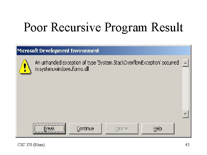 Poor Recursive Program Result CSC 370 (Blum) 43 