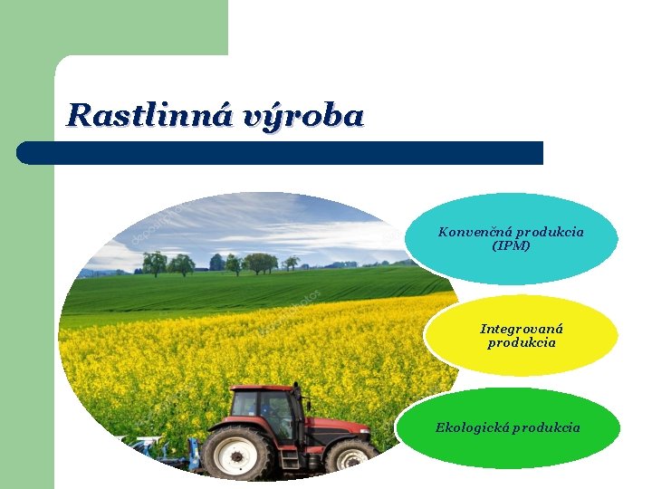 Rastlinná výroba Konvenčná produkcia (IPM) Integrovaná produkcia Ekologická produkcia 