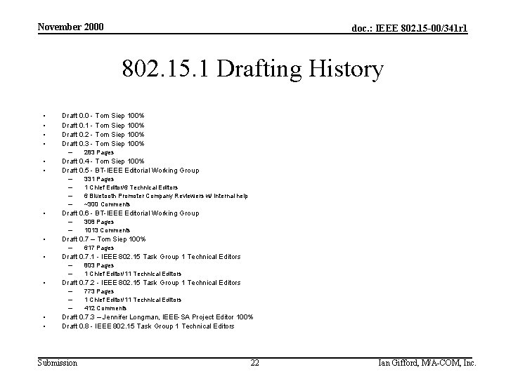 November 2000 doc. : IEEE 802. 15 -00/341 r 1 802. 15. 1 Drafting