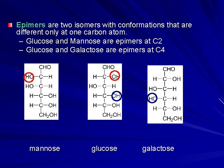 Epimers are two isomers with conformations that are different only at one carbon atom.