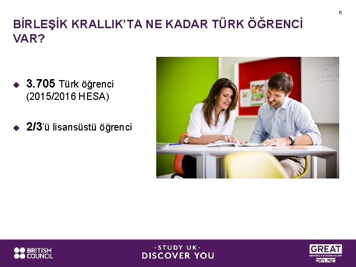 6 BİRLEŞİK KRALLIK’TA NE KADAR TÜRK ÖĞRENCİ VAR? u 3. 705 Türk öğrenci (2015/2016