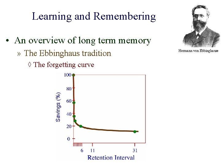 Learning and Remembering • An overview of long term memory » The Ebbinghaus tradition