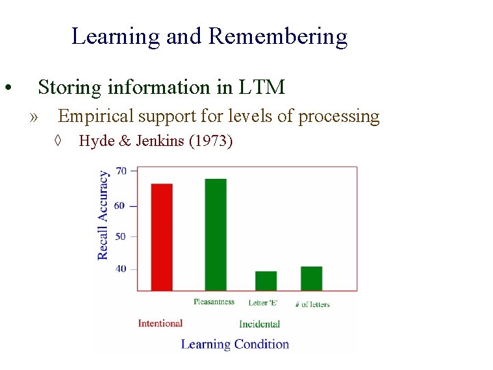 Learning and Remembering • Storing information in LTM » Empirical support for levels of