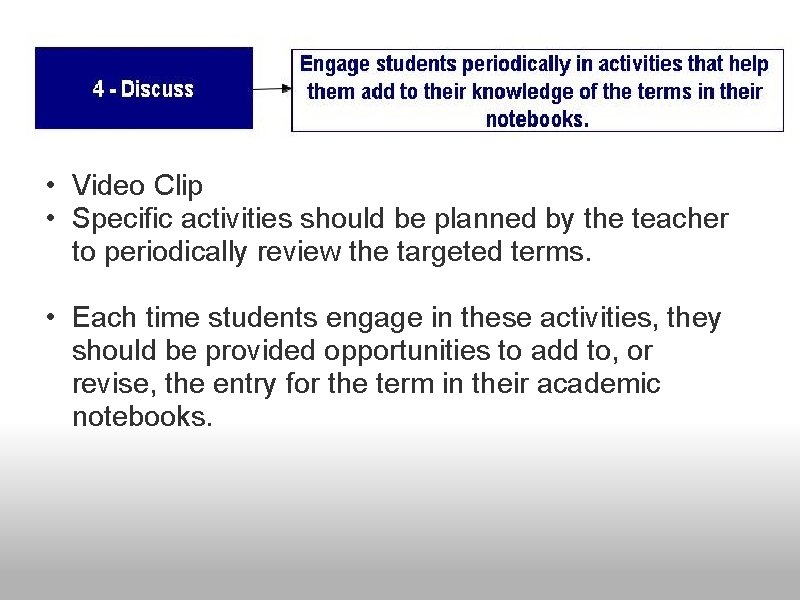  • Video Clip • Specific activities should be planned by the teacher to
