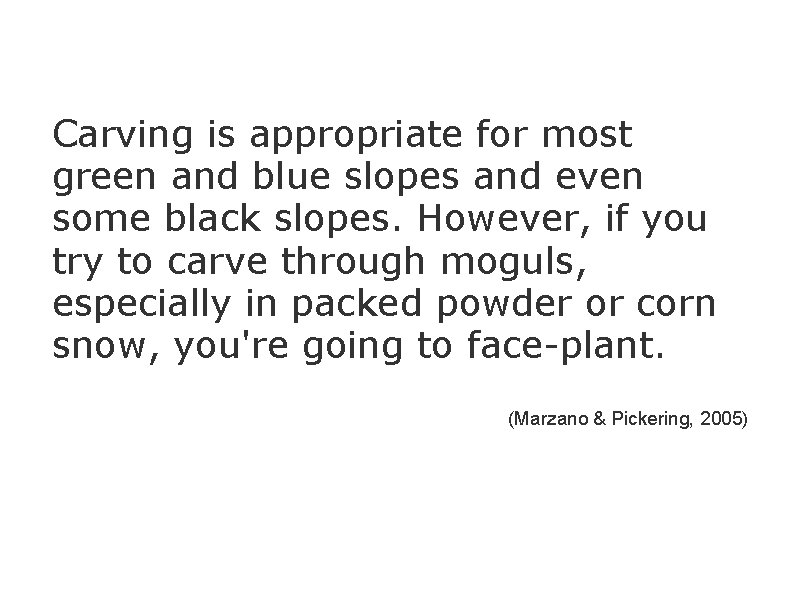 Carving is appropriate for most green and blue slopes and even some black slopes.
