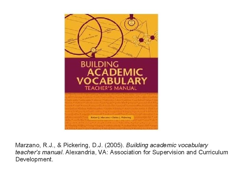 Marzano, R. J. , & Pickering, D. J. (2005). Building academic vocabulary teacher's manual.