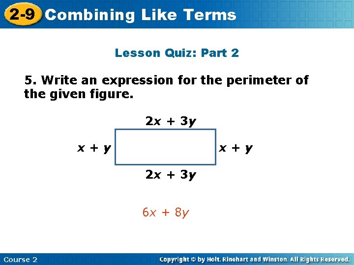 2 -9 Combining Insert Lesson Like. Title Terms Here Lesson Quiz: Part 2 5.