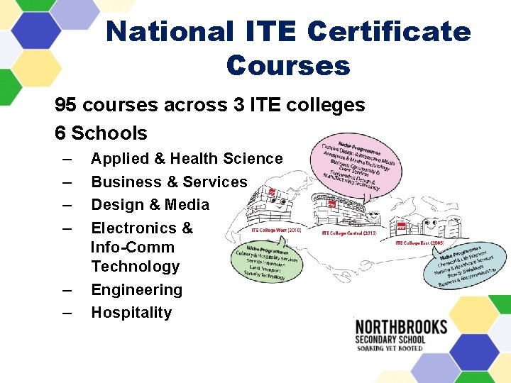 National ITE Certificate Courses 95 courses across 3 ITE colleges 6 Schools – –