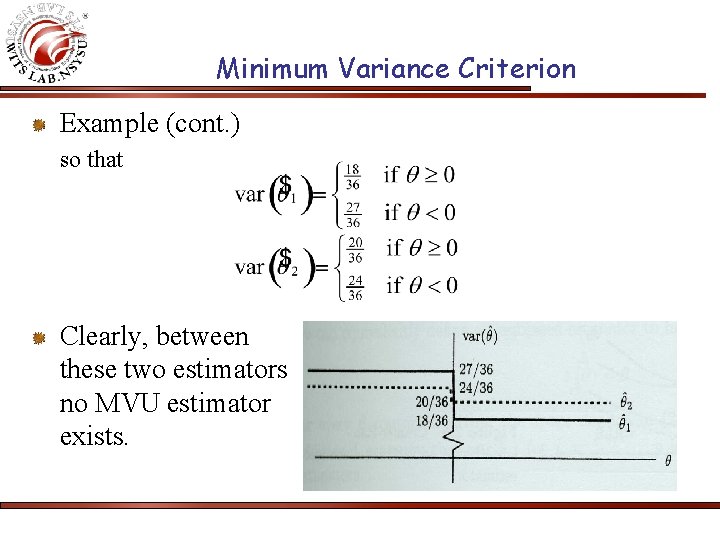 Minimum Variance Criterion Example (cont. ) so that Clearly, between these two estimators no