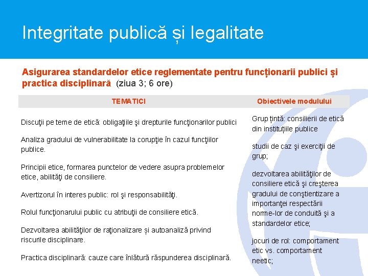 Integritate publică și legalitate Asigurarea standardelor etice reglementate pentru funcționarii publici și practica disciplinară Integritate publică și legalitate Asigurarea standardelor etice reglementate pentru funcționarii publici și practica disciplinară