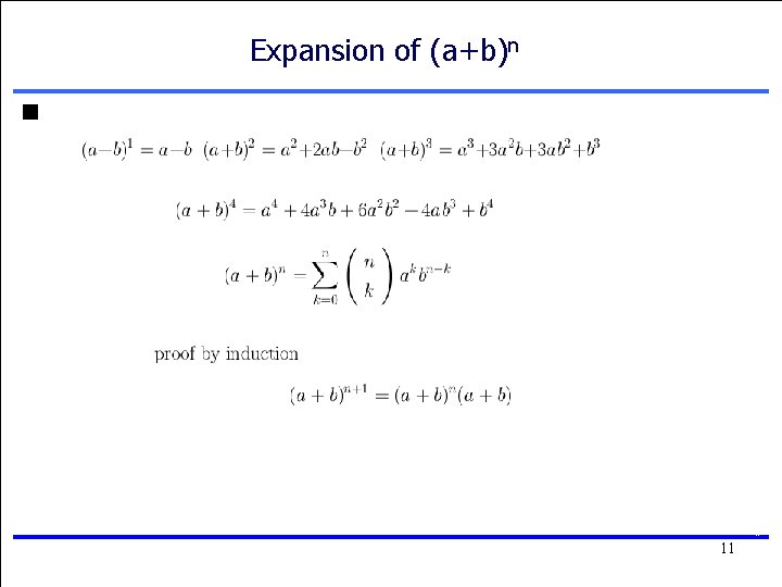 Expansion of (a+b)n n 11 11 