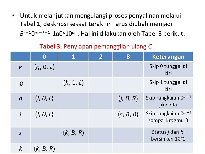  • Untuk melanjutkan mengulangi proses penyalinan melalui Tabel 1, deskripsi sesaat terakhir harus