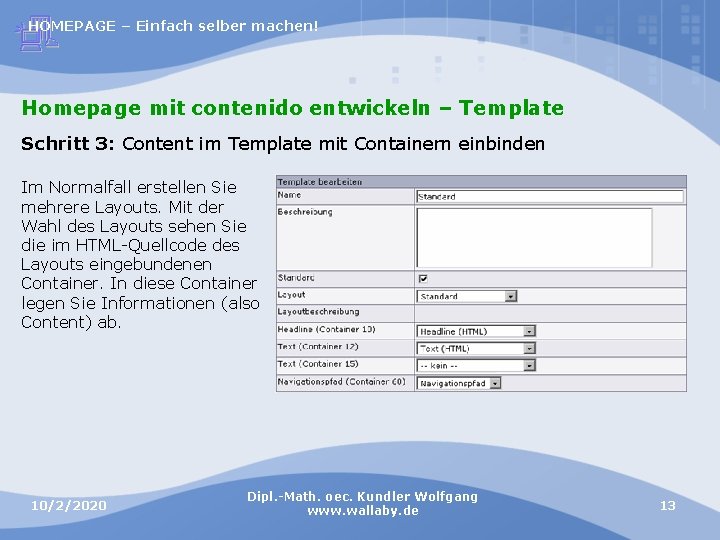 HOMEPAGE – Einfach selber machen! Homepage mit contenido entwickeln – Template Schritt 3: Content