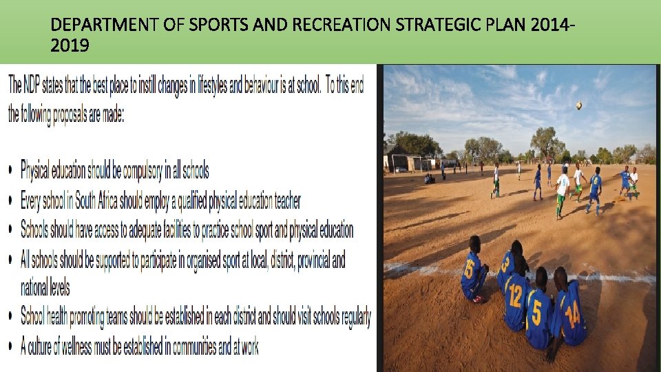 DEPARTMENT OF SPORTS AND RECREATION STRATEGIC PLAN 20142019 