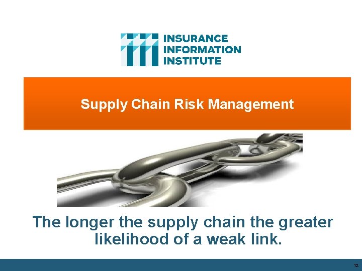 Supply Chain Risk Management The longer the supply chain the greater likelihood of a