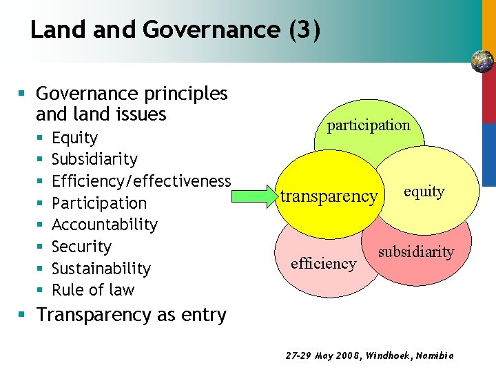 Land Governance (3) § Governance principles and land issues § § § § Equity