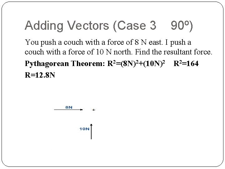 Adding Vectors (Case 3 90º) You push a couch with a force of 8