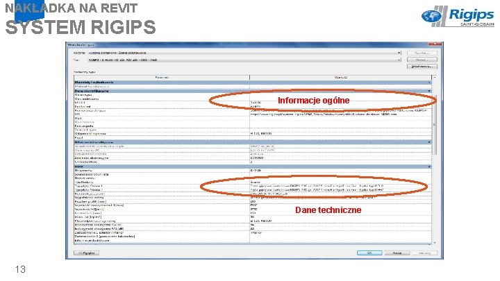 NAKŁADKA NA REVIT SYSTEM RIGIPS Informacje ogólne Dane techniczne 13 