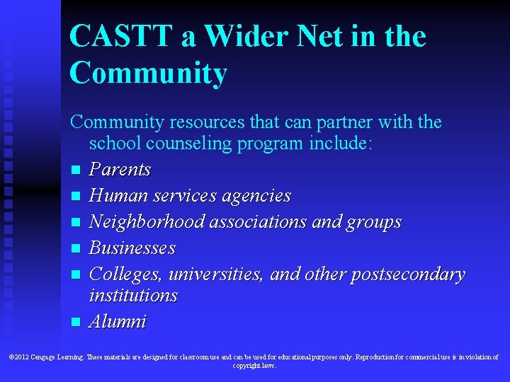 CASTT a Wider Net in the Community resources that can partner with the school