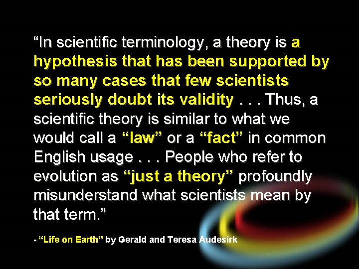 “In scientific terminology, a theory is a hypothesis that has been supported by so